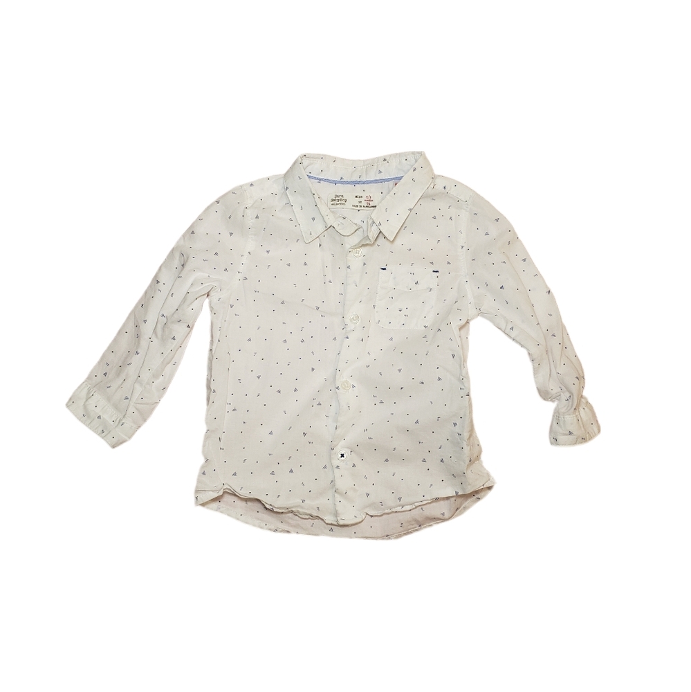 Zara Baby Boy 6-9m White and Blue Subtle  Patterned Button Down Shirt